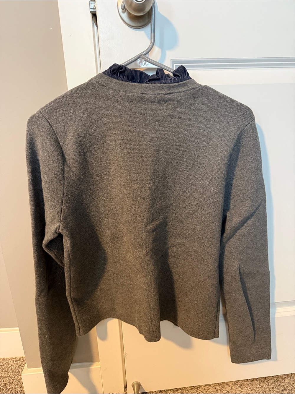 LOFT Gray Button-Front Ruffle Collar Cardigan - Picture 3 of 3